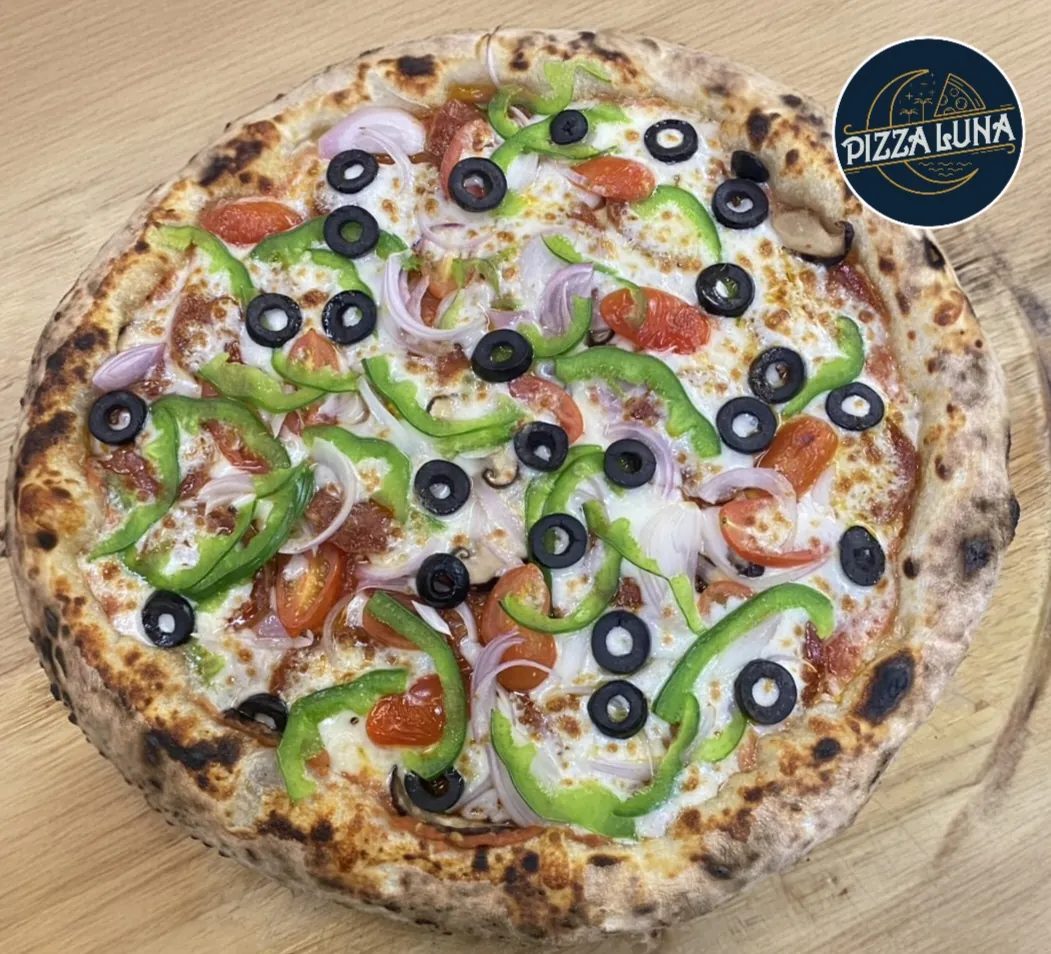 Pizza Luna vegetable and olive pizza